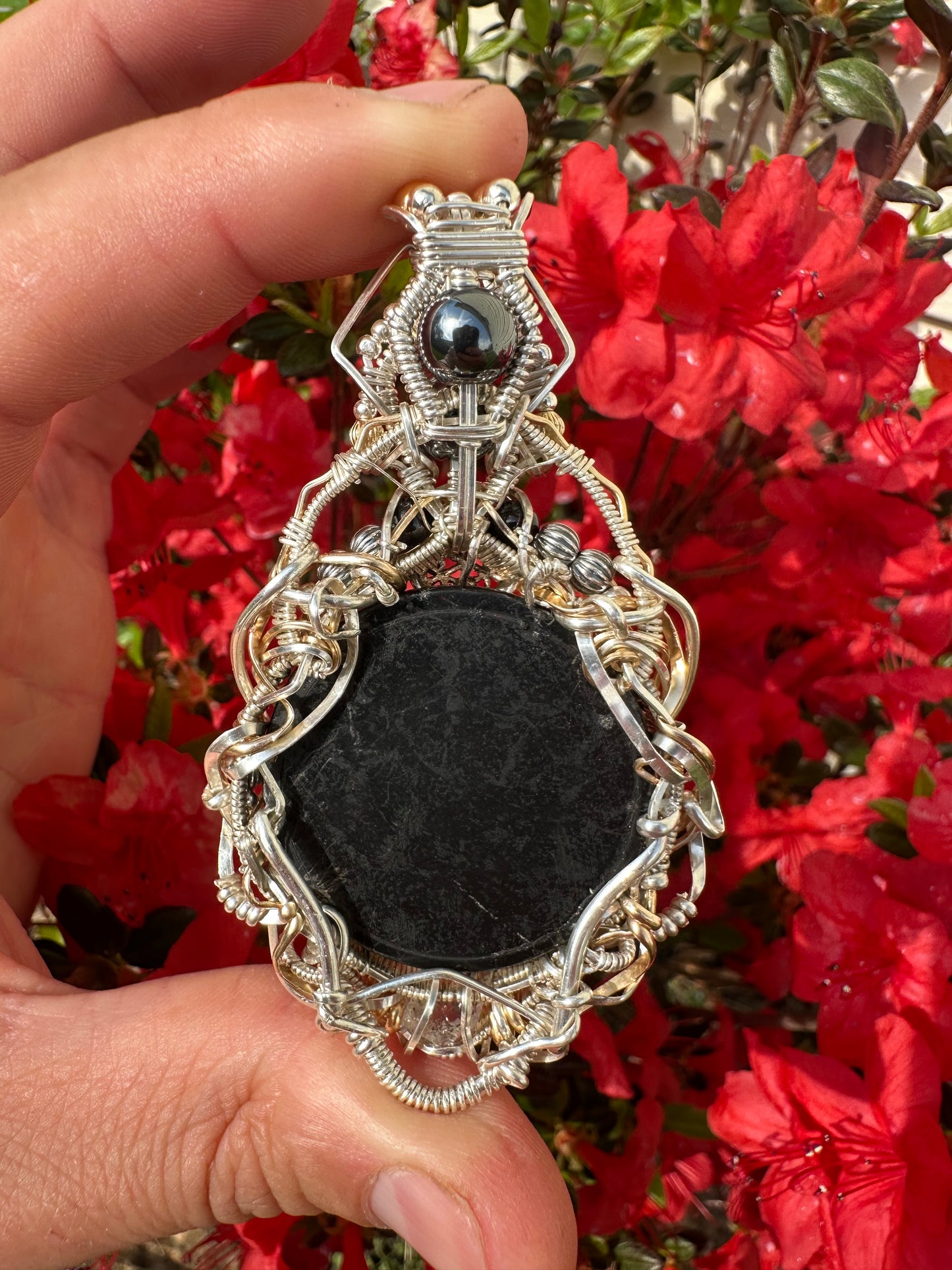 Sacred Shungite 🪬 Flower of Life ✨⚛️✨ Herkimer Diamond 💎 EMF Protection 📵🛜📵 Pendant