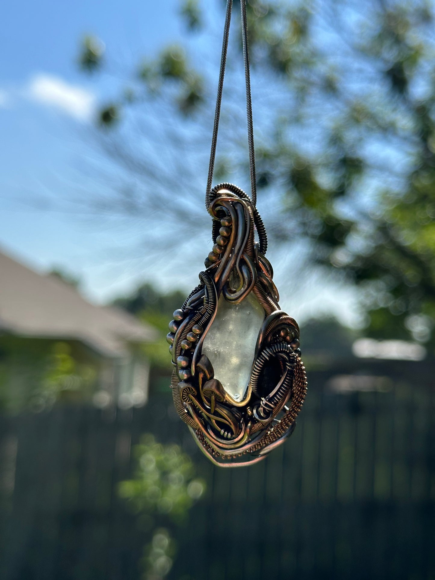 Moldavite, Libyan Desert Glass Silver & Gold Pendant