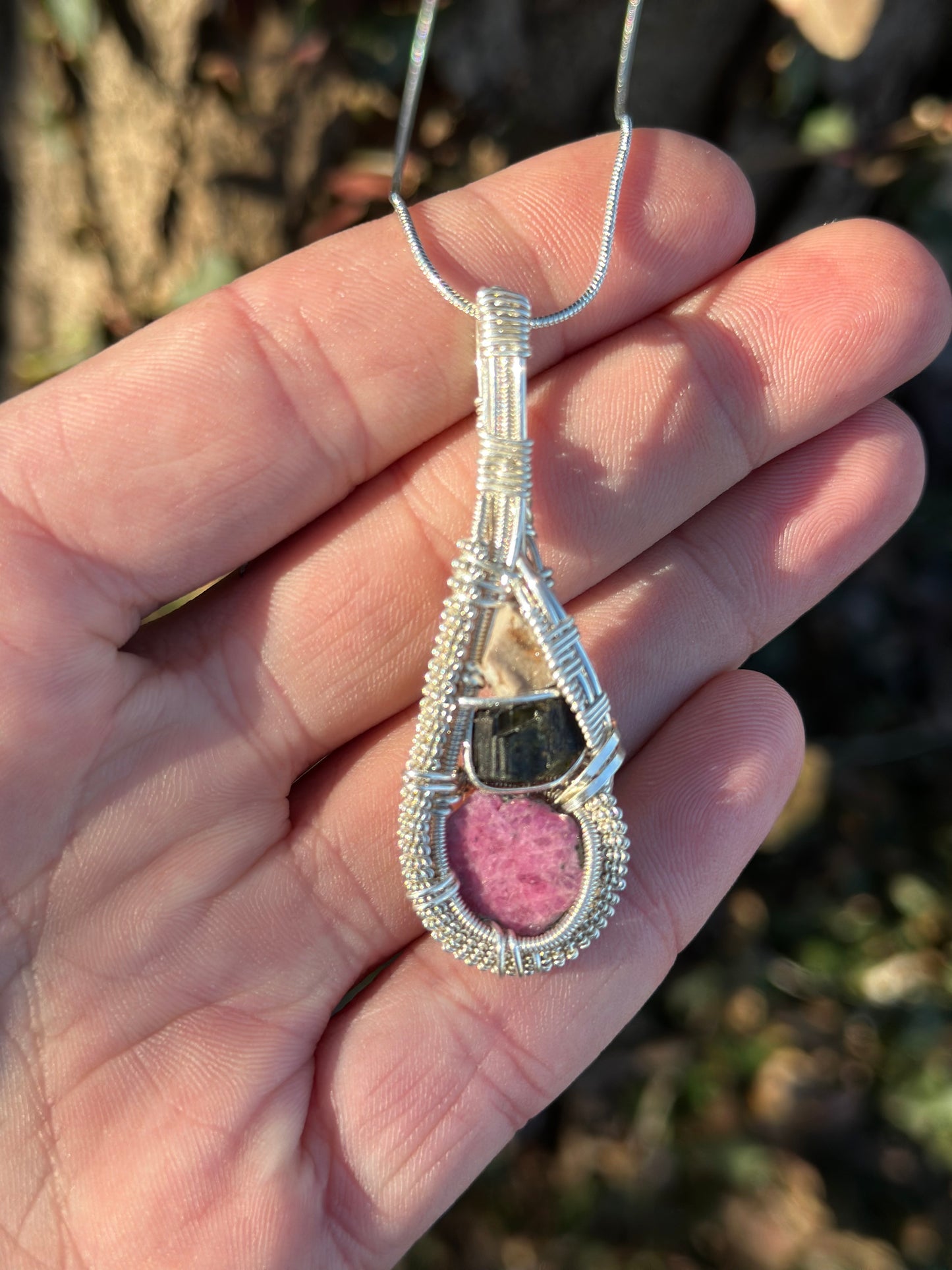 Love & Reverence Raw Ruby, Green Tourmaline Chert Microcrystalline Quartz in Sterling Silver