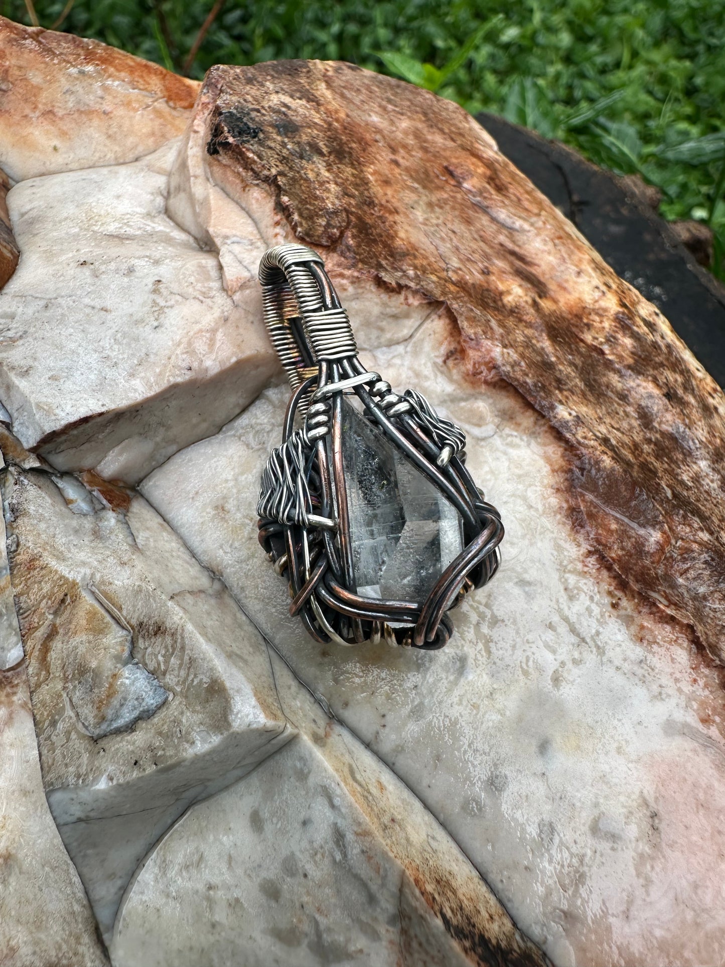 Arkansas π Sandstone Quartz in Oxidized .925 Sterling Silver & Copper Pendant