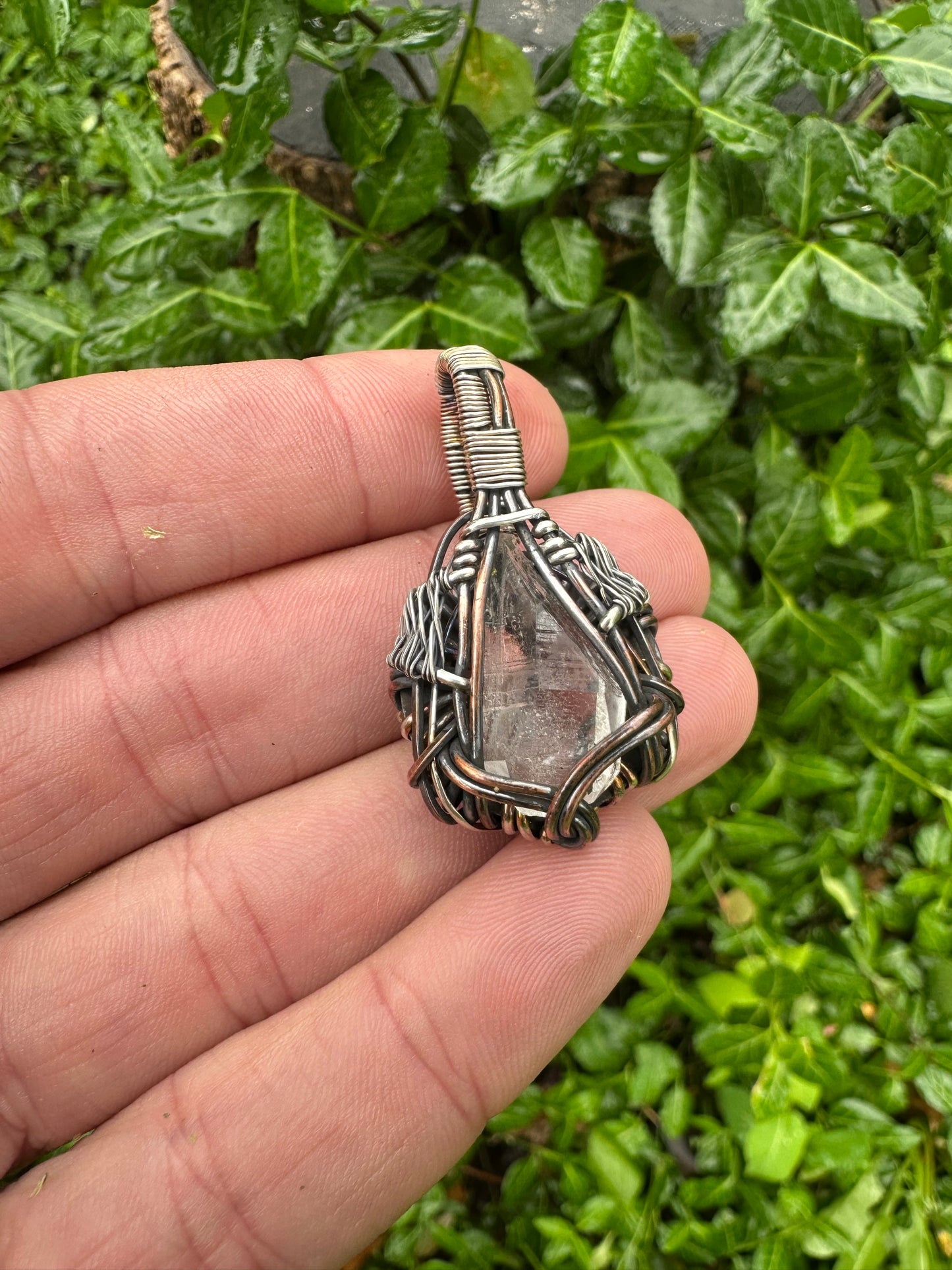 Arkansas π Sandstone Quartz in Oxidized .925 Sterling Silver & Copper Pendant