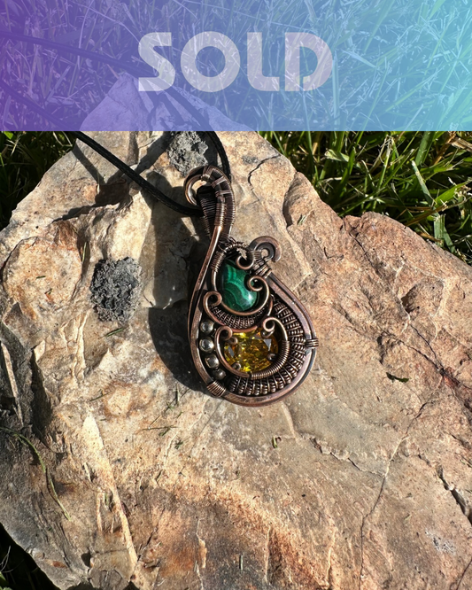 Golden Citrine Diamond & Malachite Pendant