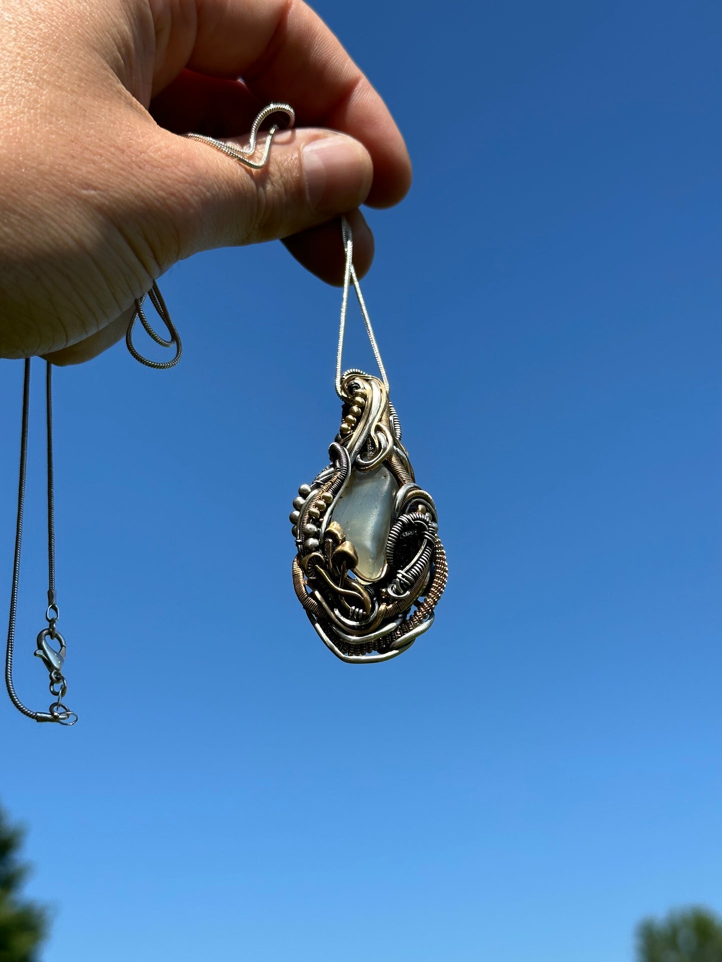 Moldavite, Libyan Desert Glass Silver & Gold Pendant