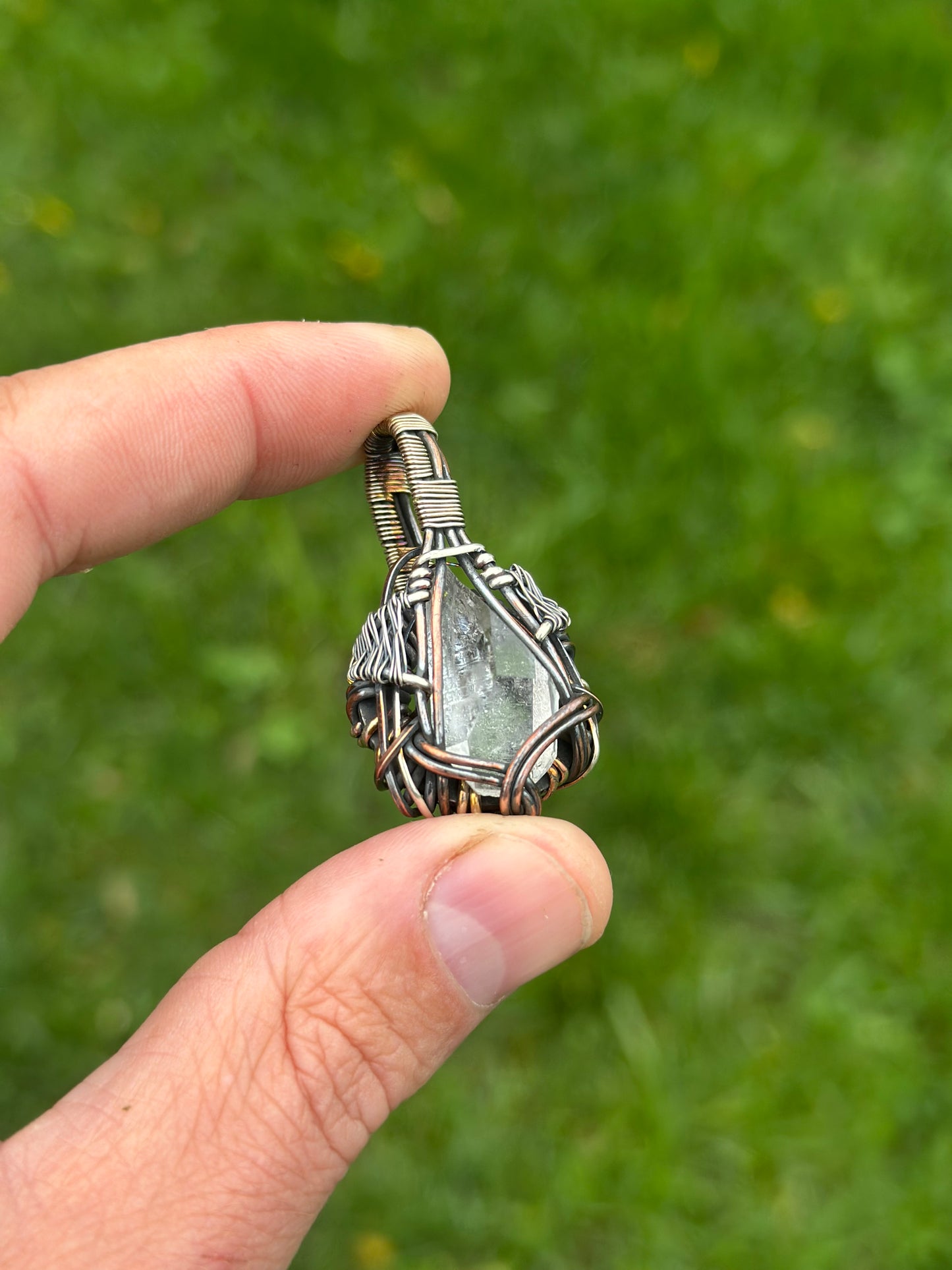 Arkansas π Sandstone Quartz in Oxidized .925 Sterling Silver & Copper Pendant
