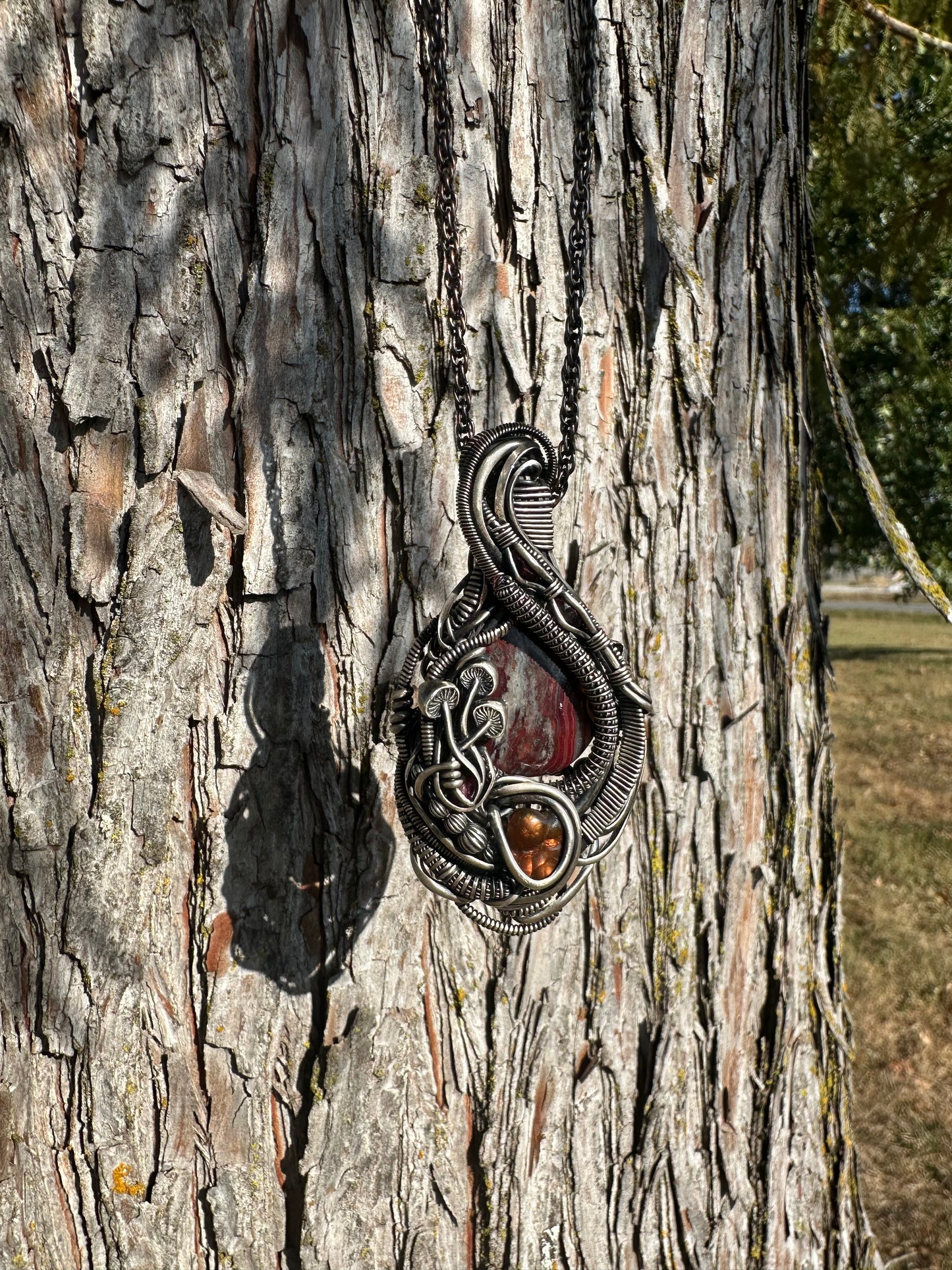 Fire 🔥 & Crazy Lace Agate Sterling Silver Earth Elements Pendant