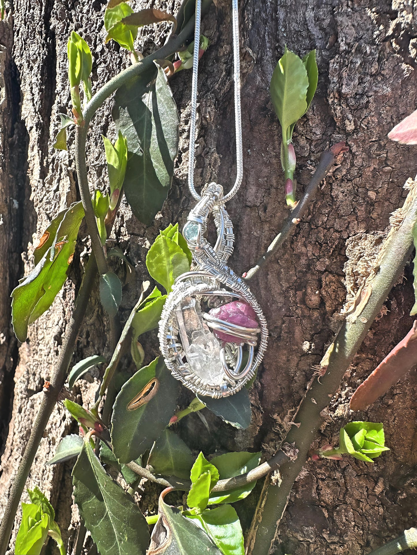 š LOVE š Quartz Diamond, Raw Amethyst & Topaz .925 Sterling Silver, Mini Pendant