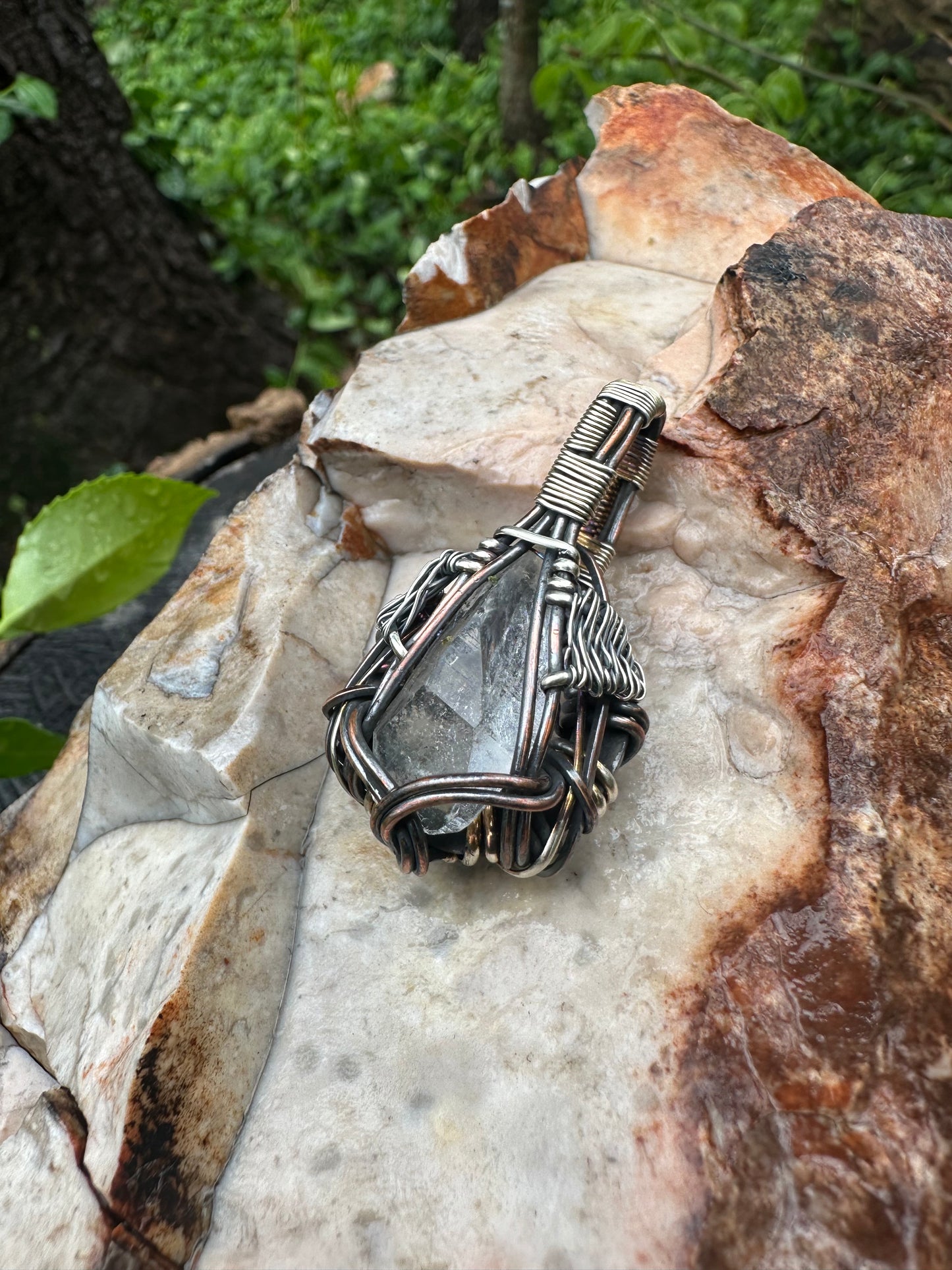 Arkansas π Sandstone Quartz in Oxidized .925 Sterling Silver & Copper Pendant