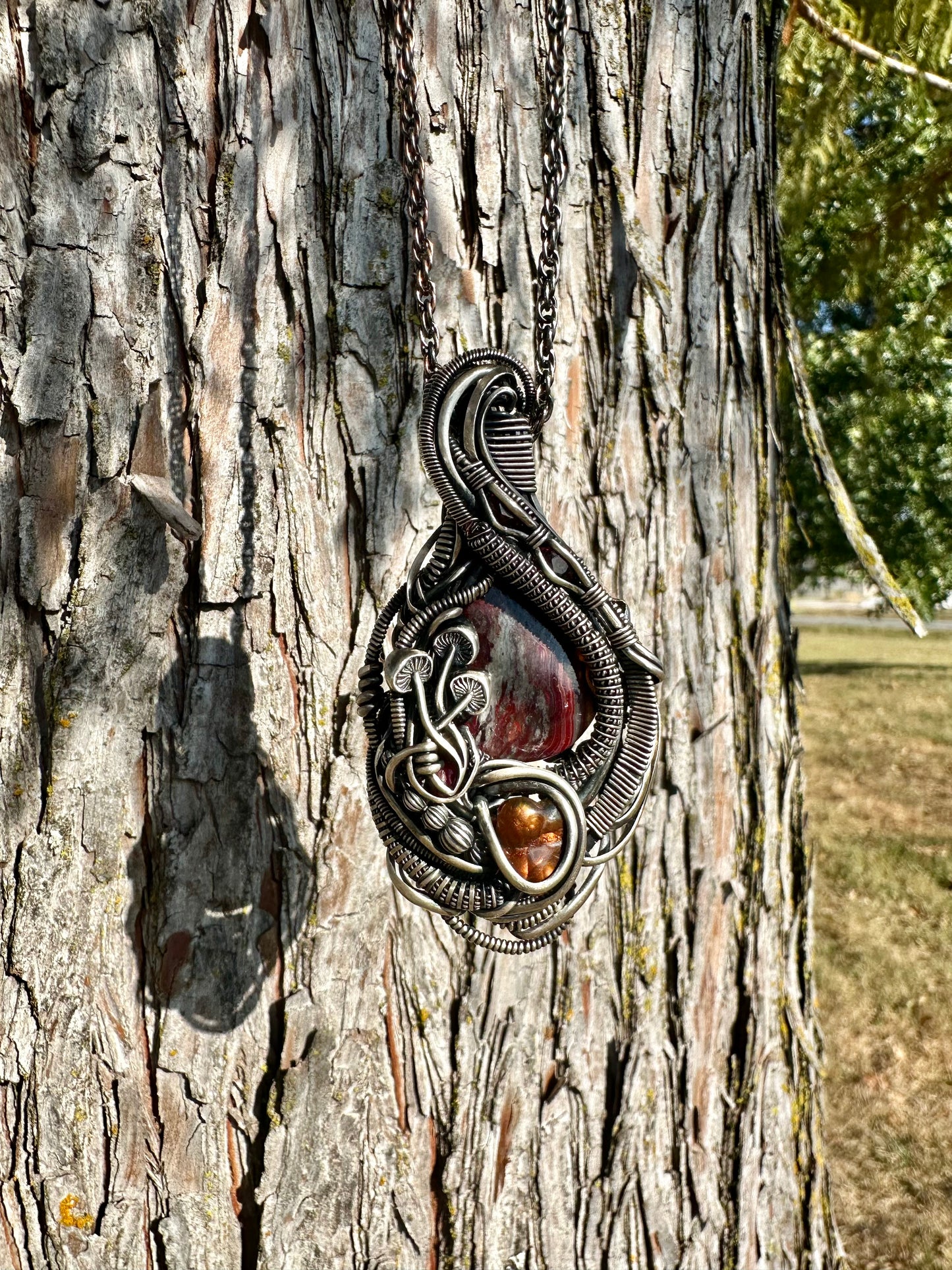 Fire 🔥 & Crazy Lace Agate Sterling Silver Earth Elements Pendant