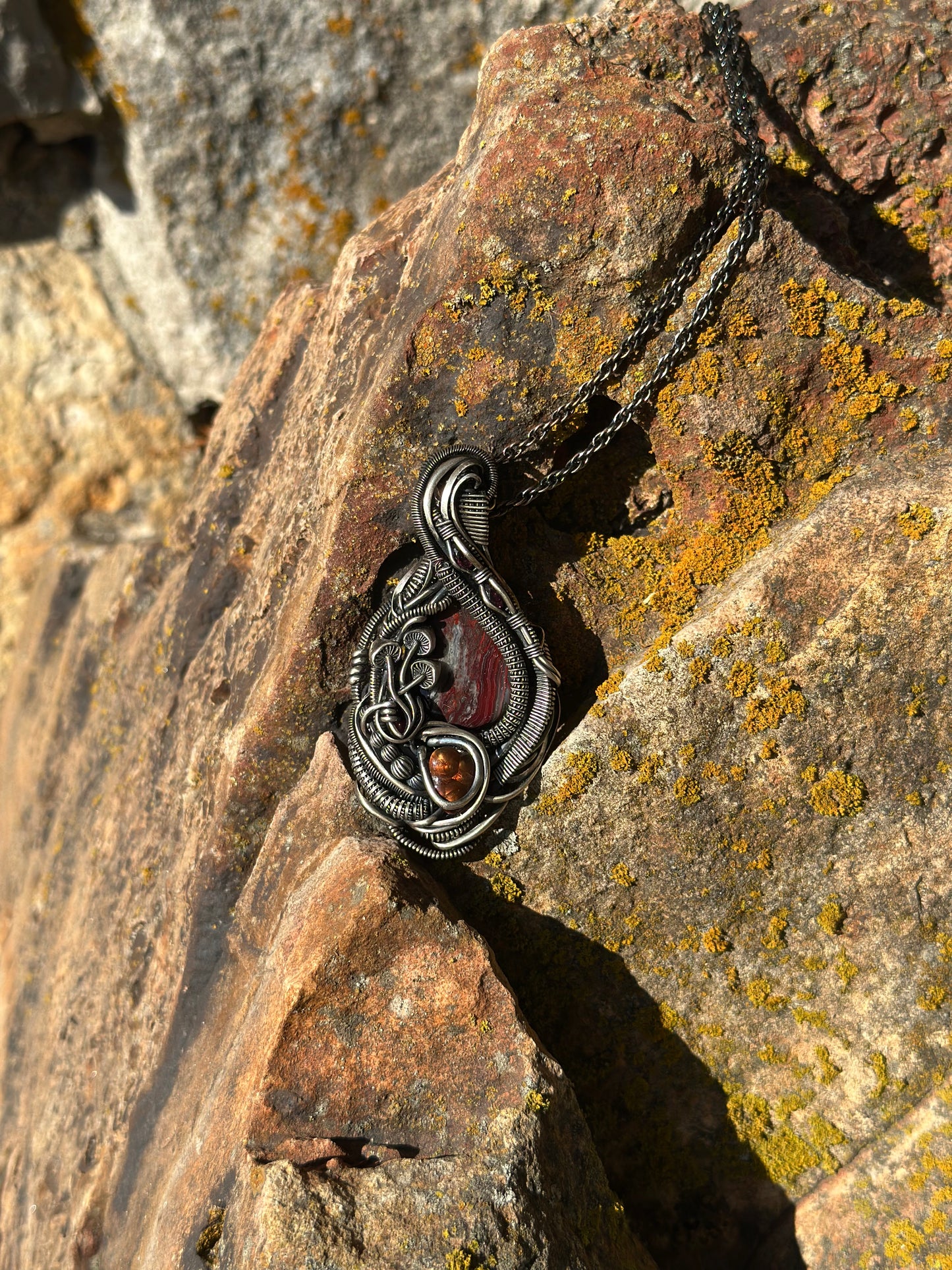 Fire 🔥 & Crazy Lace Agate Sterling Silver Earth Elements Pendant