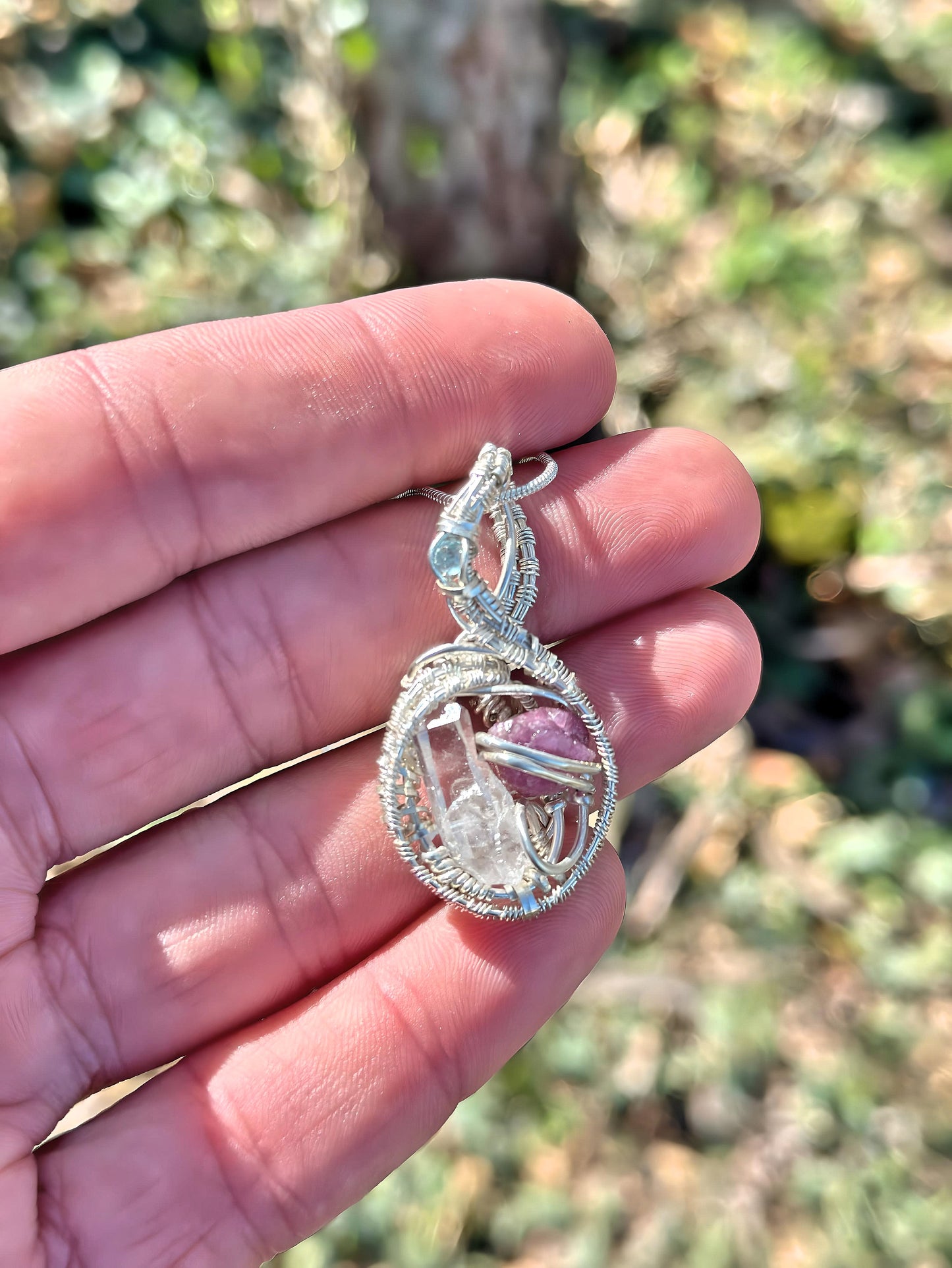 š LOVE š Quartz Diamond, Raw Amethyst & Topaz .925 Sterling Silver, Mini Pendant