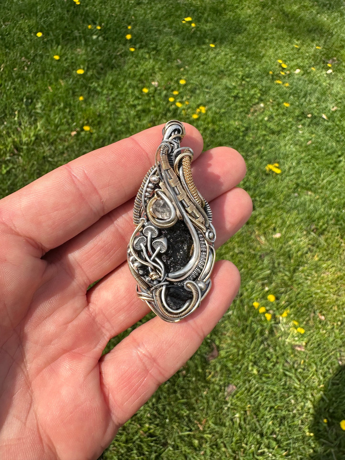 Connect & Protect 🙌✨👽 ✨🙌Moldavite, Herkimer Diamond, Black Tourmaline 🪬 Talisman Pendant .925 Silver & 14k Gold Fill