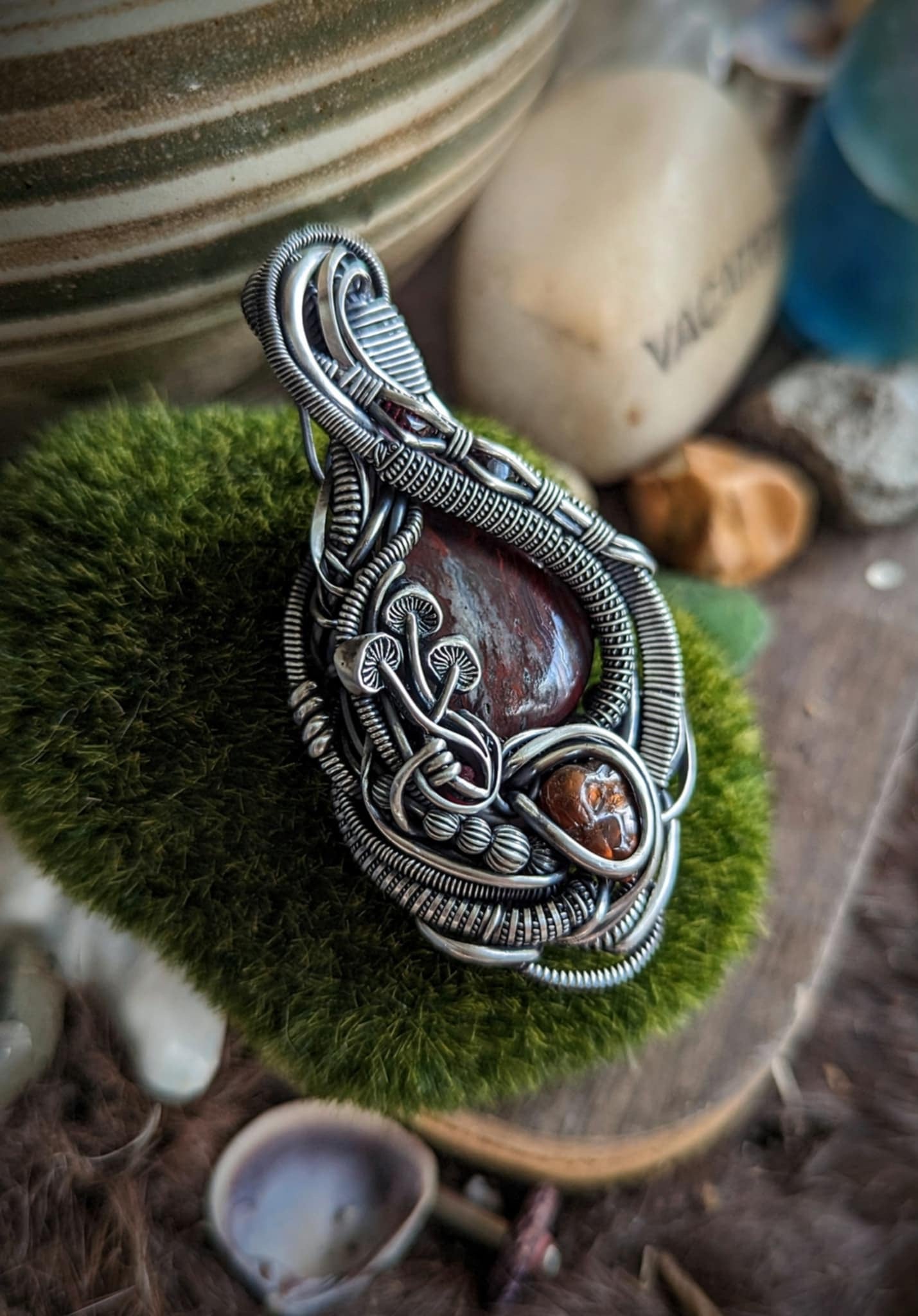 Fire 🔥 & Crazy Lace Agate Sterling Silver Earth Elements Pendant