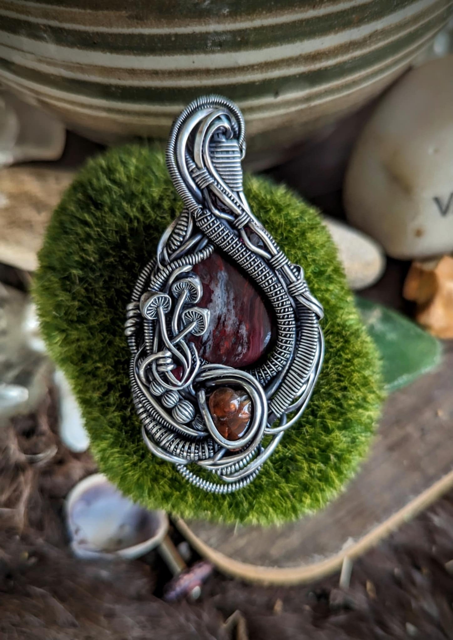 Fire 🔥 & Crazy Lace Agate Sterling Silver Earth Elements Pendant