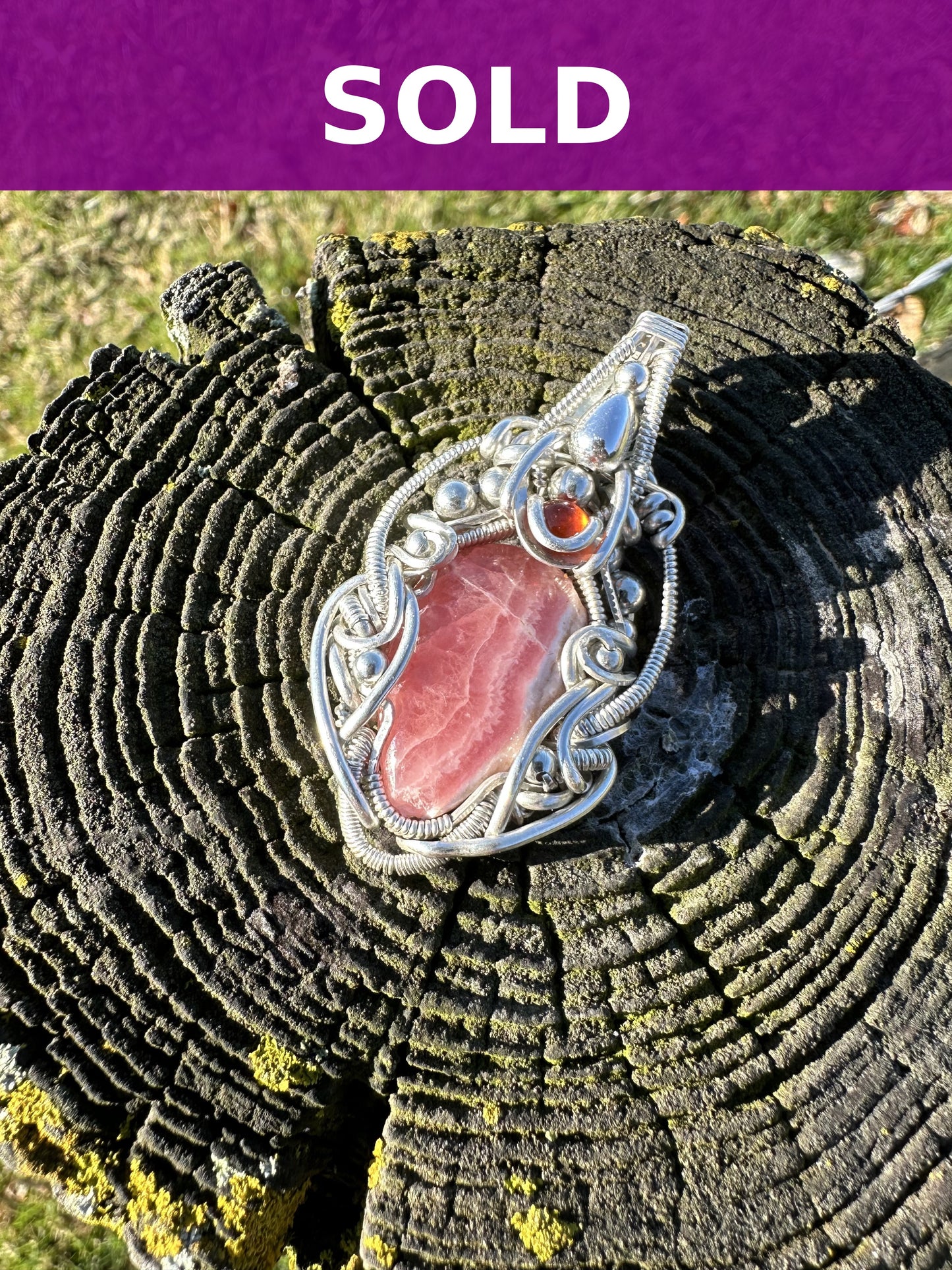 Pink Rhotocristite Hessonite Garnet Pendant