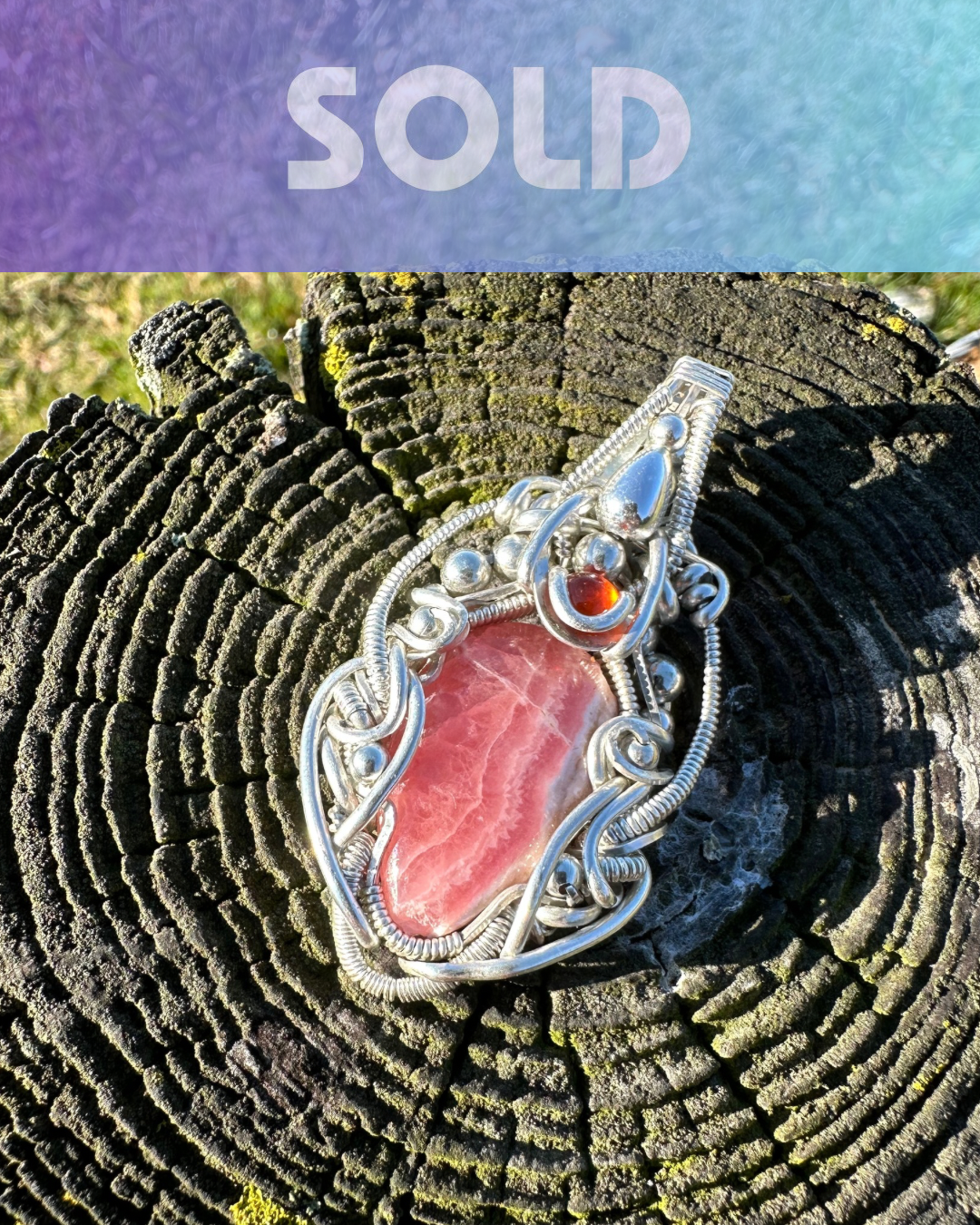 Pink Rhotocristite Hessonite Garnet Pendant