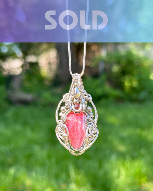 Pink Rhotocristite Hessonite Garnet Pendant