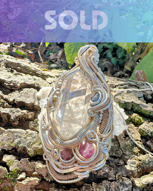 Massive Love Energy Pendant Silver & Gold Heady Quartz + Ruby, Sapphire Accents