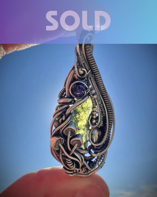 Inner Vision Moldavite, Amethyst & Black Tourmaline Pendant
