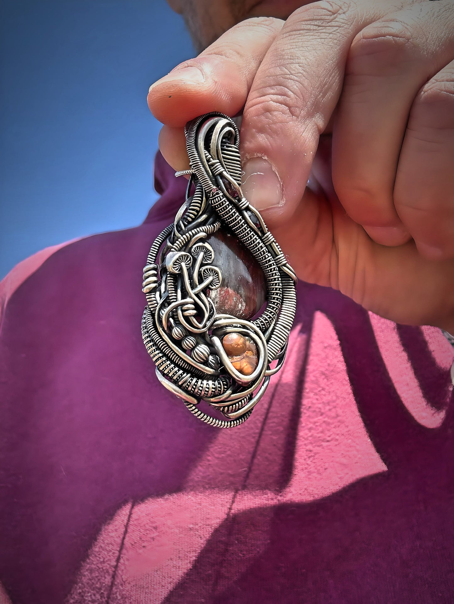 Fire 🔥 & Crazy Lace Agate Sterling Silver Earth Elements Pendant