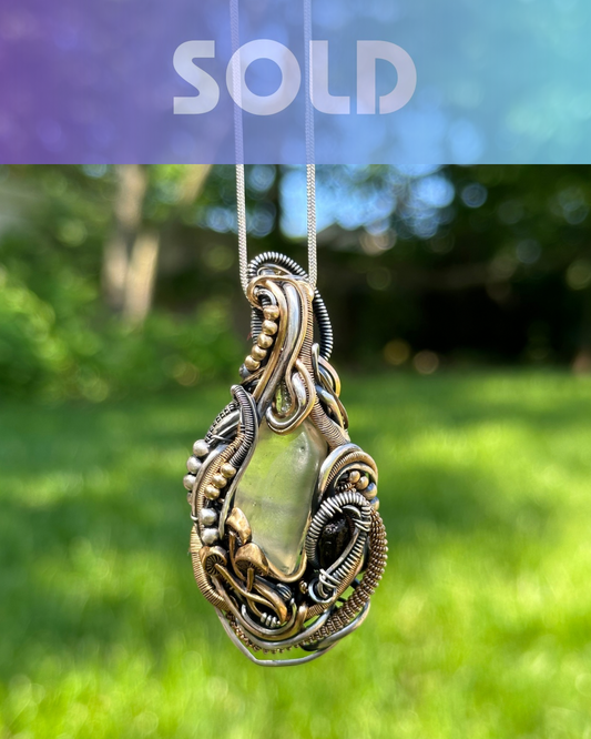 Moldavite, Libyan Desert Glass Silver & Gold Pendant