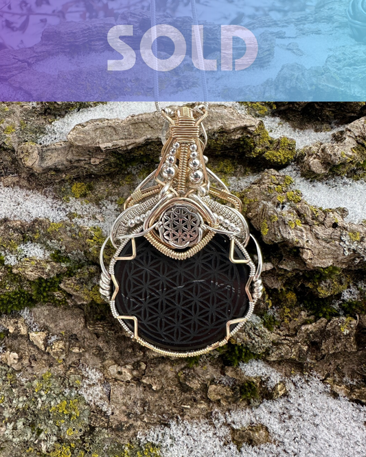 Shungite Flower of Life Sterling Silver & Gold Pendant