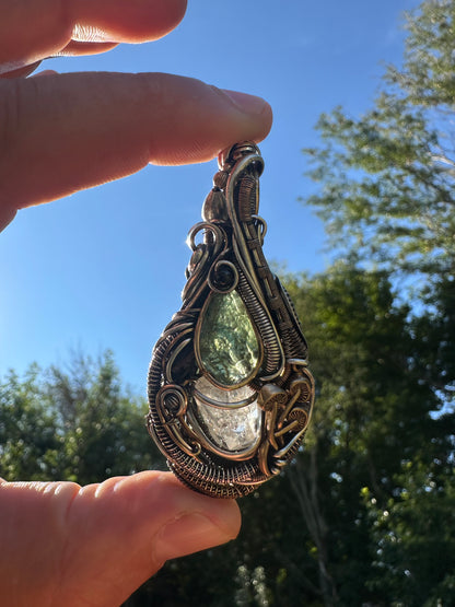 Connect & Protect ✨👽 ✨ Moldavite, Herkimer Diamond, Black Tourmaline 🪬 Talisman Pendant .925 Silver & 14k Gold Fill