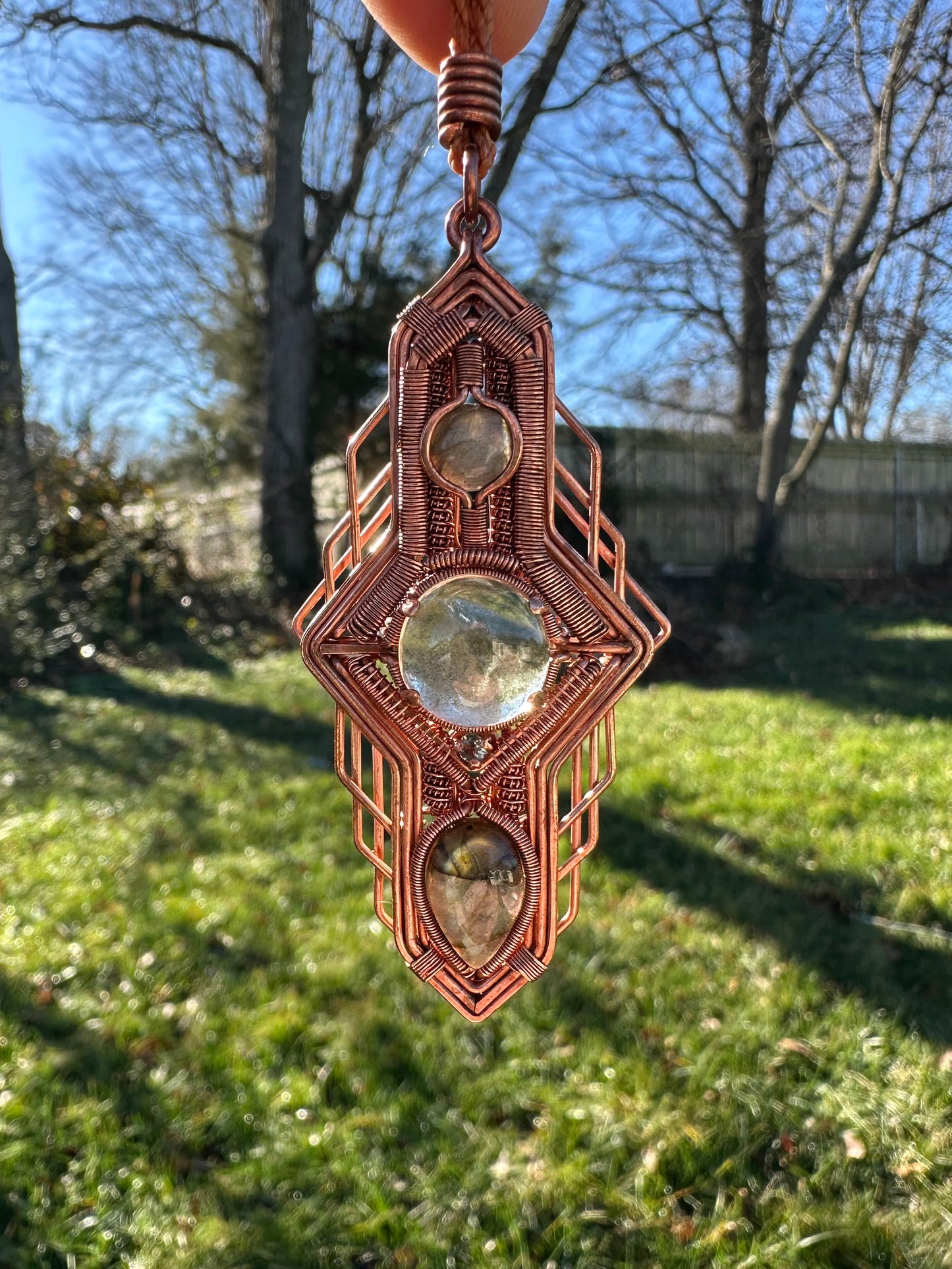 Portal Talisman 🪬 🕳️🛸👽 Copper Tech Key Pendant, Labradorite & Lodolite Crystals