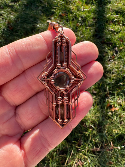 Portal Talisman 🪬 🕳️🛸👽 Copper Tech Key Pendant, Labradorite & Lodolite Crystals