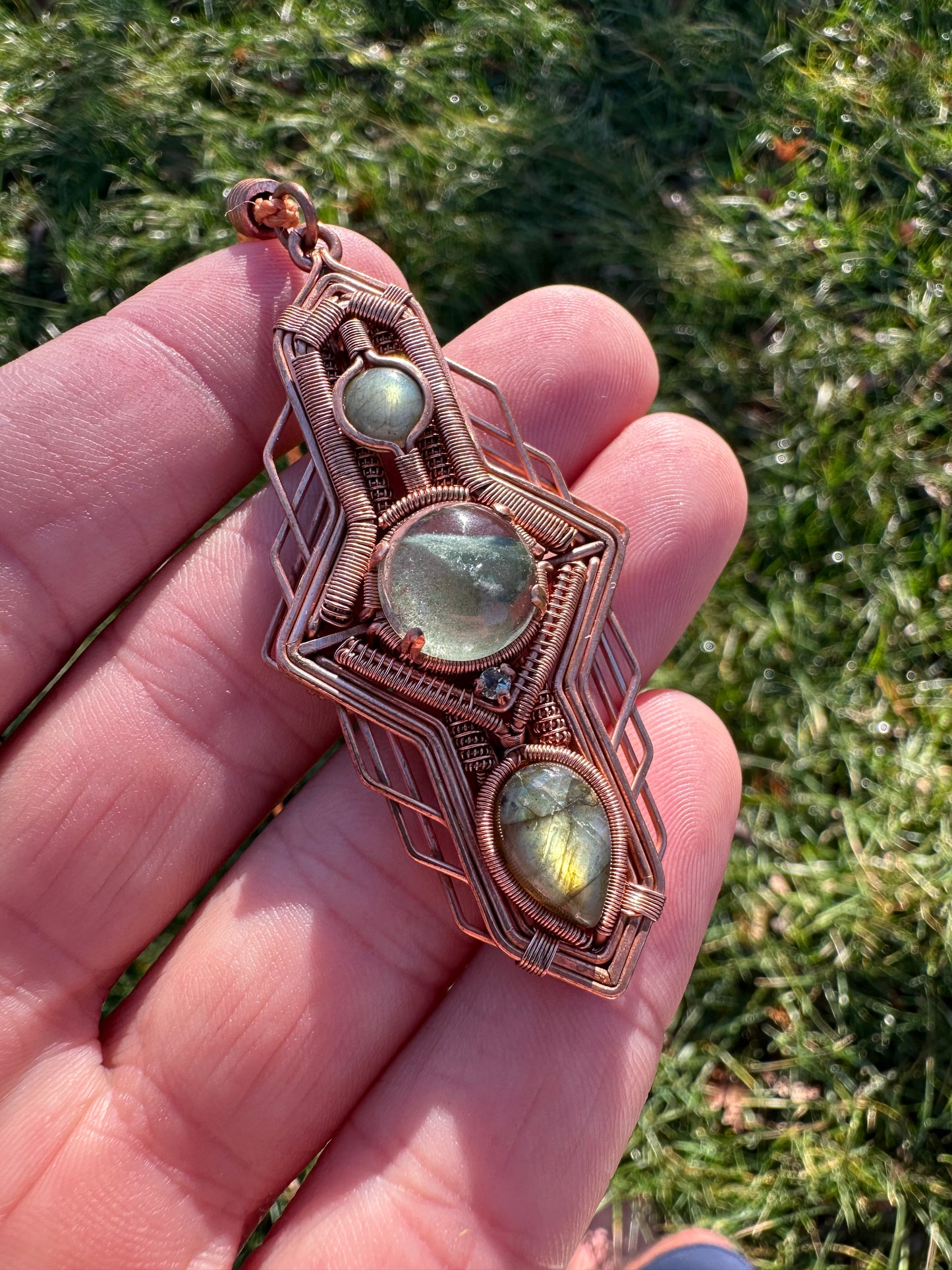 Portal Talisman 🪬 🕳️🛸👽 Copper Tech Key Pendant, Labradorite & Lodolite Crystals