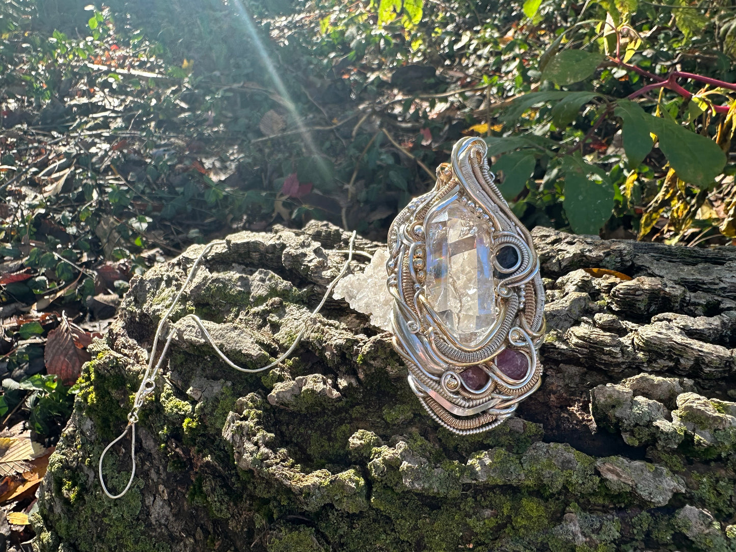 Massive Love Energy Pendant Silver & Gold Heady Quartz + Ruby, Sapphire Accents