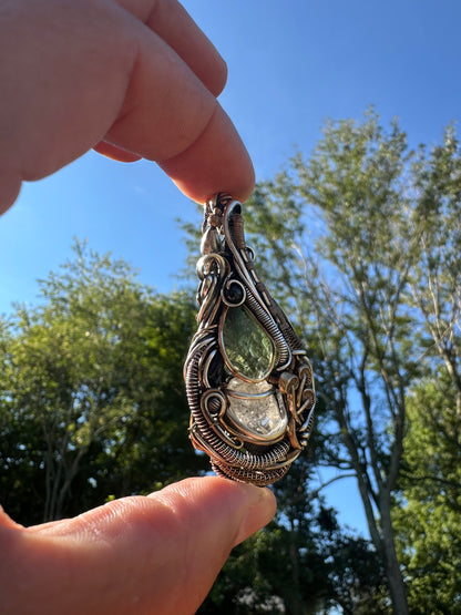 Connect & Protect ✨👽 ✨ Moldavite, Herkimer Diamond, Black Tourmaline 🪬 Talisman Pendant .925 Silver & 14k Gold Fill