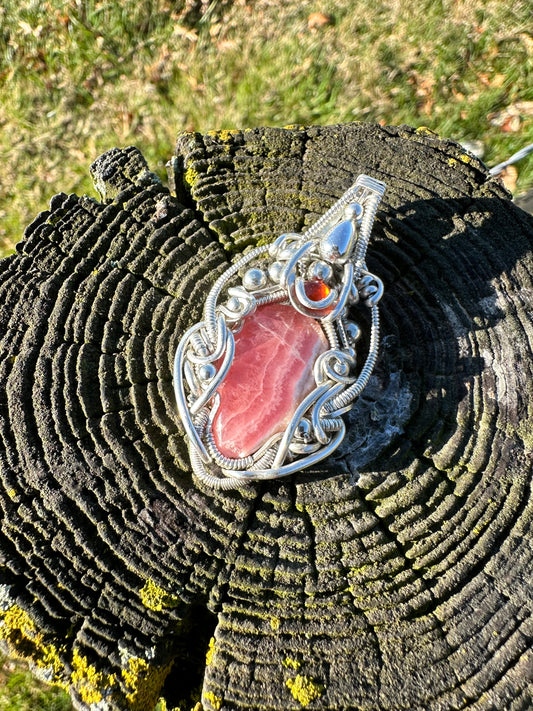 Pink Rhotocristite Hessonite Garnet Pendant