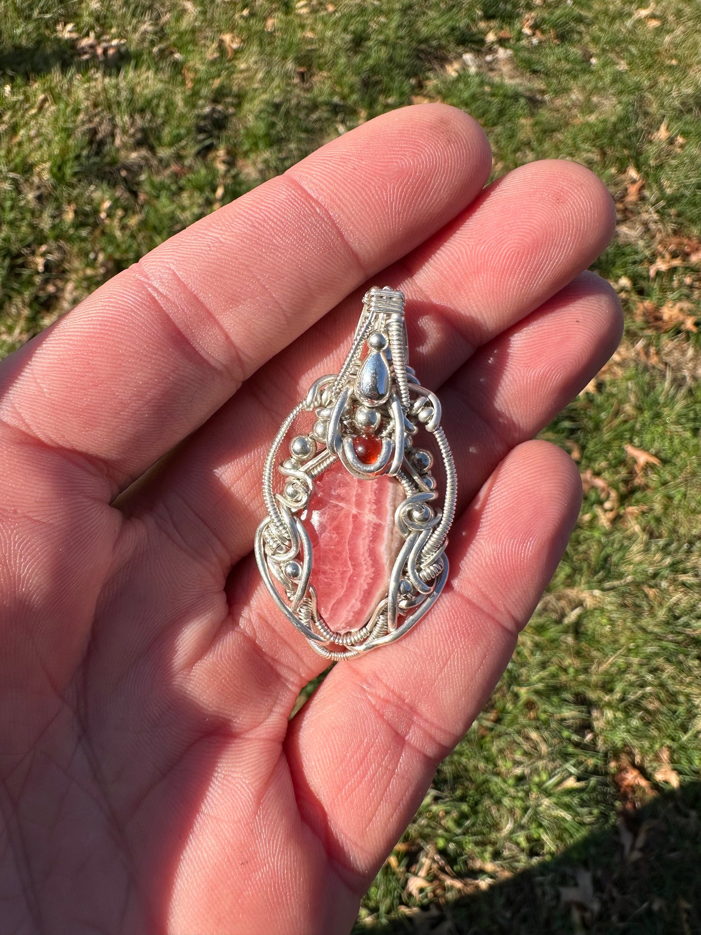 Pink Rhotocristite Hessonite Garnet Pendant