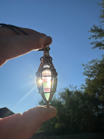 Rainbow Light Waterfall Fluorite & Copper Wire Wrapped Pendant