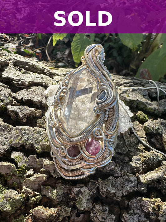 Massive Love Energy Pendant Silver & Gold Heady Quartz + Ruby, Sapphire Accents