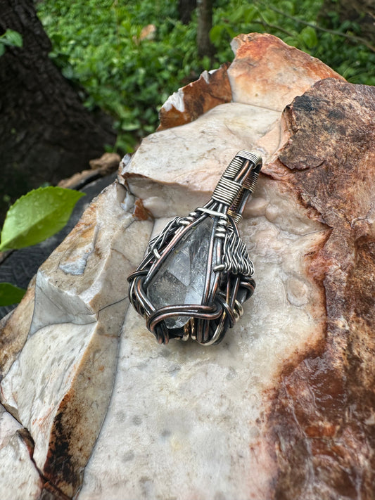 Arkansas 💎 Sandstone Quartz in Oxidized .925 Sterling Silver & Copper Pendant