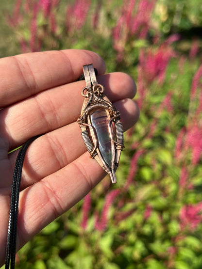 Rainbow Light Waterfall Fluorite & Copper Wire Wrapped Pendant