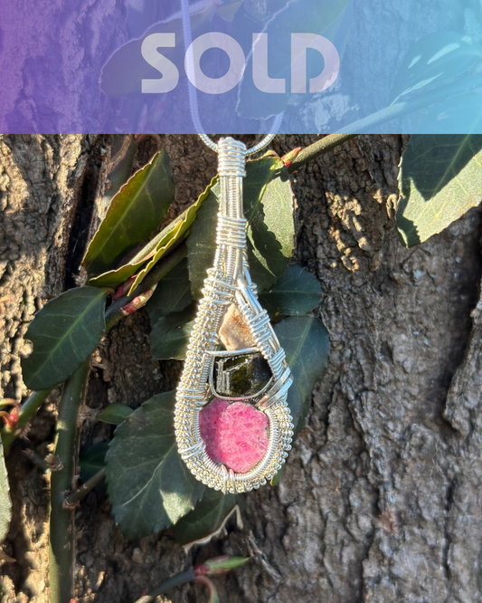 Love & Reverence Raw Ruby, Green Tourmaline Chert Microcrystalline Quartz in Sterling Silver