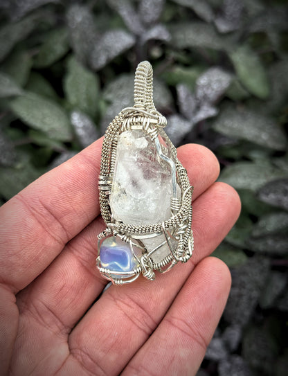 Alien 👽 Frequencies 📡 The Outer Realm: Moldavite, Opal, Blue Calcite, Clear Quartz 100% .925 Sterling Silver Pendant