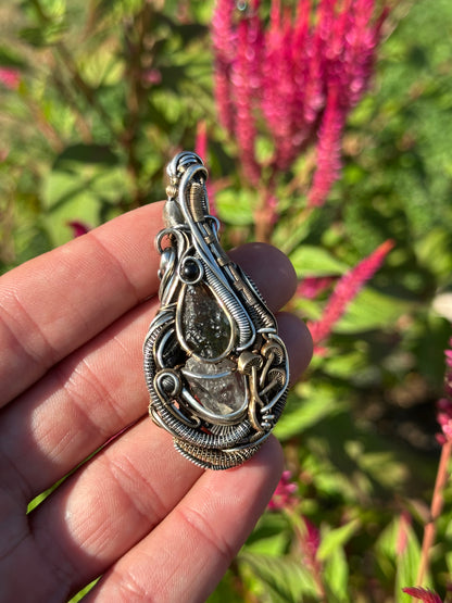 Connect & Protect ✨👽 ✨ Moldavite, Herkimer Diamond, Black Tourmaline 🪬 Talisman Pendant .925 Silver & 14k Gold Fill