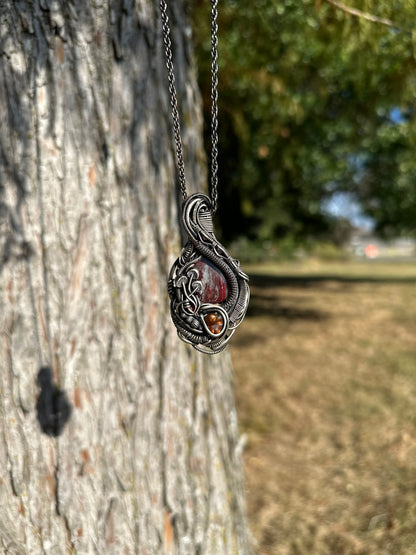 Fire Crazy Lace Agate Earth Elements Pendant