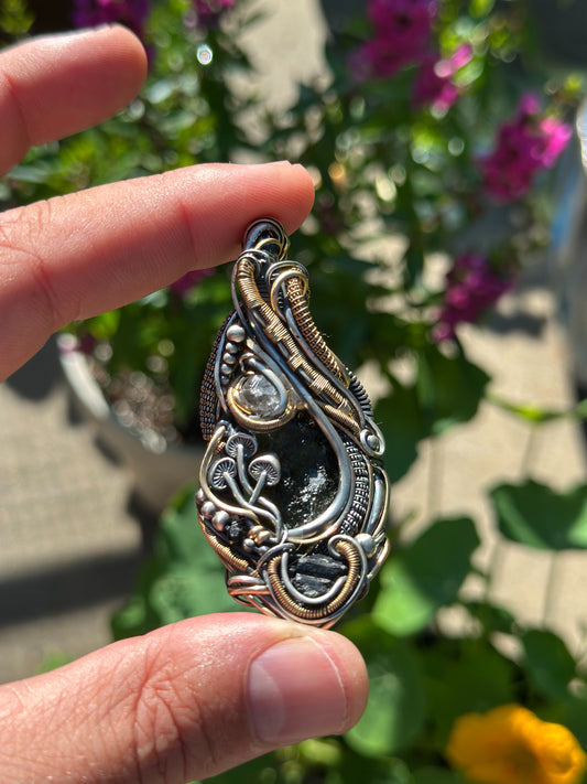 Connect & Protect 🙌✨👽 ✨🙌Moldavite, Herkimer Diamond, Black Tourmaline 🪬 Talisman Pendant .925 Silver & 14k Gold Fill