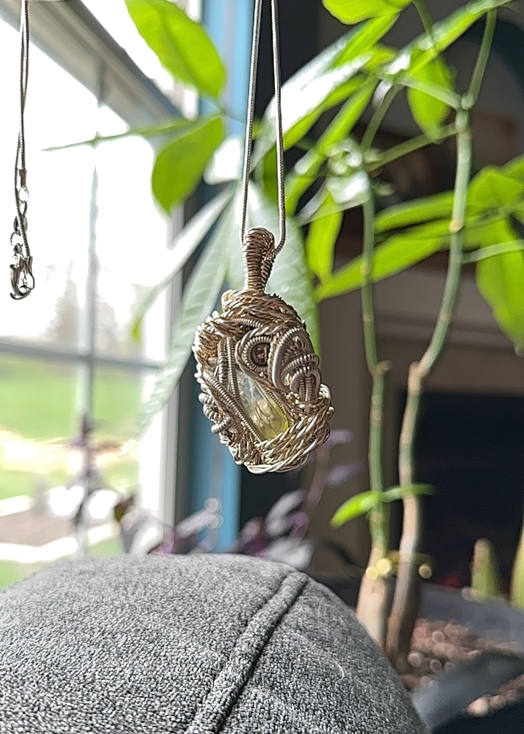 Aura Quartz Chromium Steel Sphere Pendant