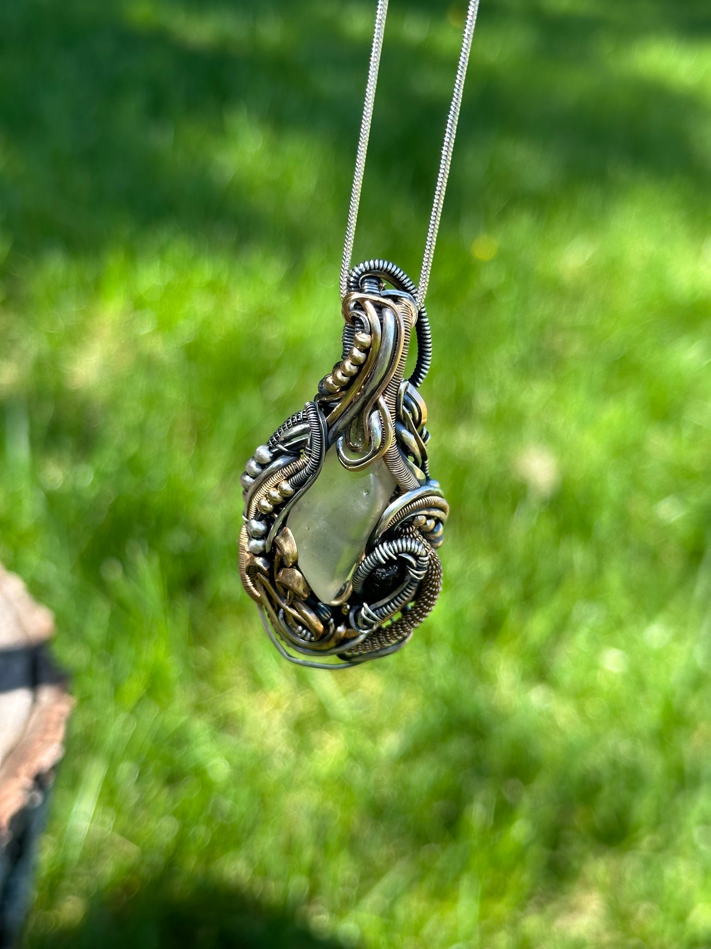 Libyan Desert Glass + Moldavite Pendant