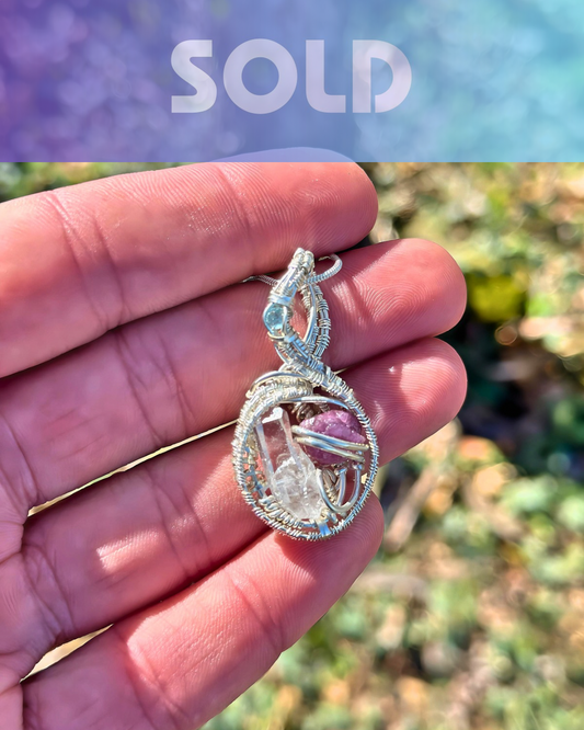 💗 LOVE 💗 Quartz Diamond, Raw Amethyst & Topaz .925 Sterling Silver, Mini Pendant