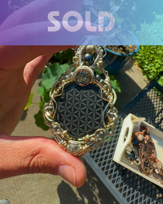 Sacred Shungite 🪬 Flower of Life ✨⚛️✨ Herkimer Diamond 💎 EMF Protection 📵🛜📵 Pendant