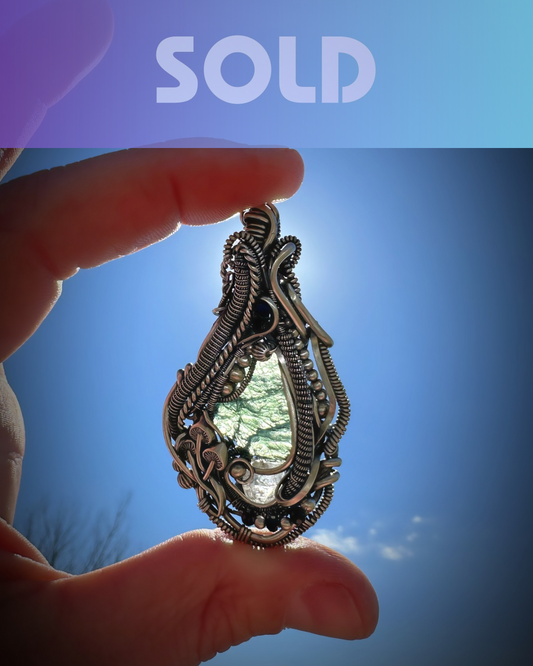 Inner Vision Moldavite, Green Tourmaline, Herkimer Diamond Quartz Pendant in Sterling Silver
