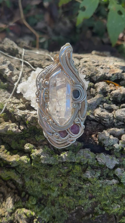 Massive Love Energy Pendant Silver & Gold Heady Quartz + Ruby, Sapphire Accents