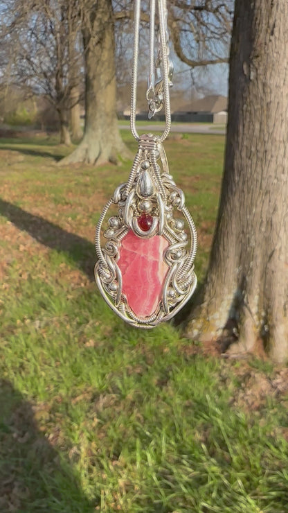 Pink Rhotocristite Hessonite Garnet Pendant